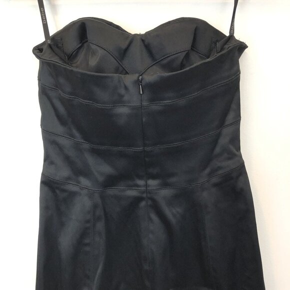 Bebe Black Strapless Satin Senia Midi Dress Size XS Sweetheart Neckline Y2K - Picture 5 of 6